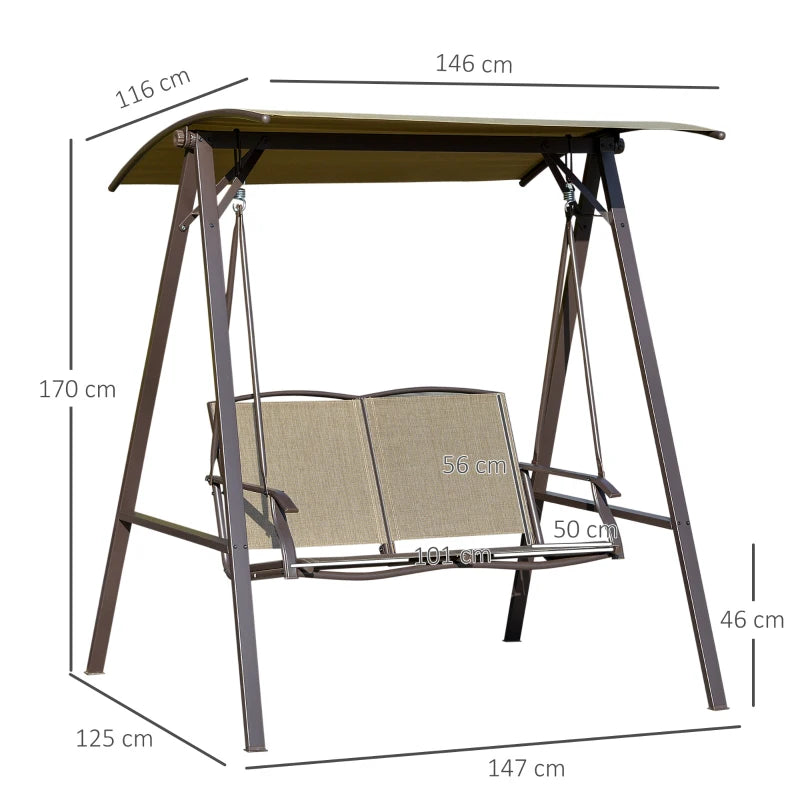 Brown 2 Seater Garden Swing Chair With Metal Frame