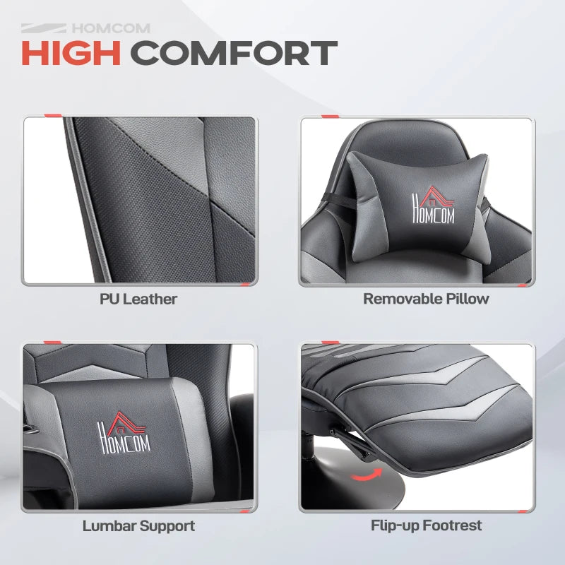 Comfortable Massage Recliner Chair with Remote Control, PU Leather, Cup Holders, Side Pockets, 360° Swivel, Grey