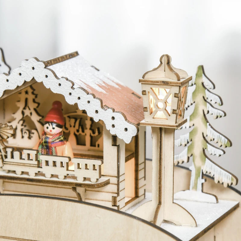 2021 Light Up Christmas Advent Calendar - Wooden Sleigh Holiday Decoration with Countdown Drawers for Kids & Adults - Natural Wood