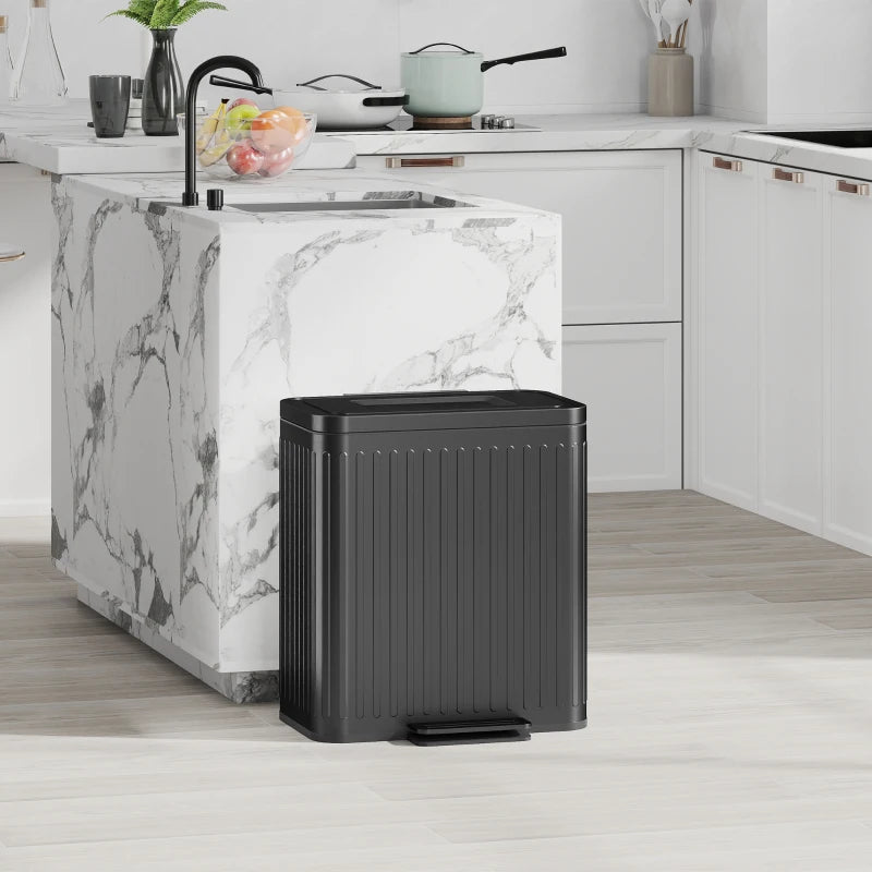 40L Dual Compartment Rubbish Bin with Soft-Close Lid - Stylish Black Trash Can for Kitchen & Home Organization