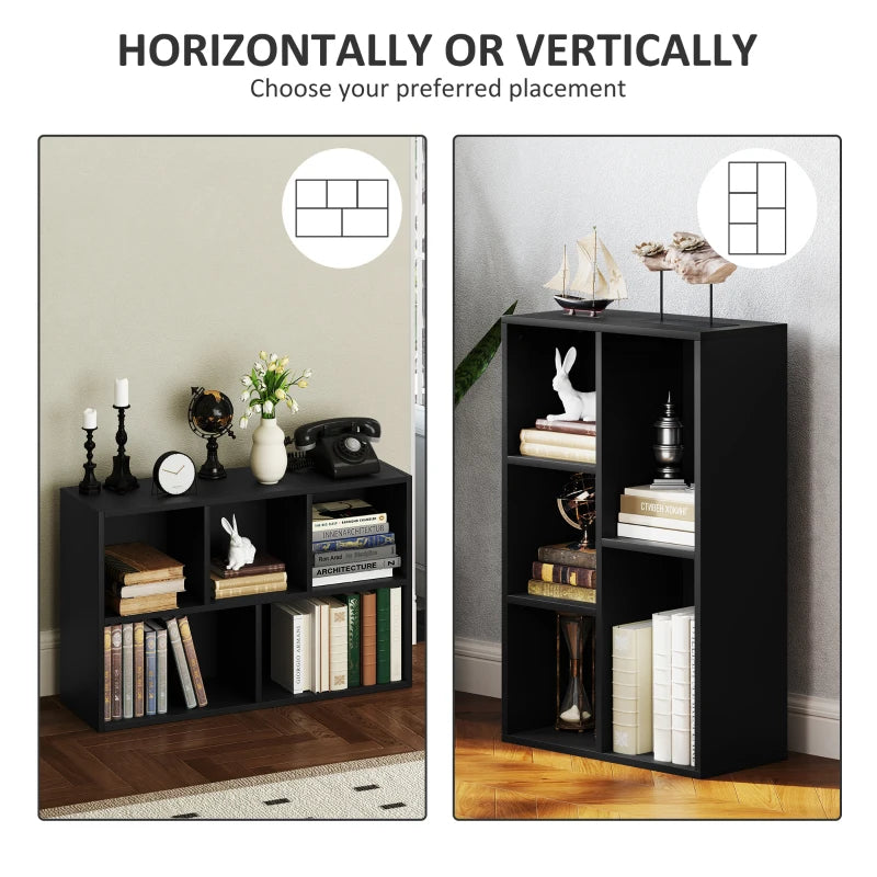 Stylish 2-Tier Black Bookshelf with 5 Spacious Compartments - Perfect for Home or Office Storage