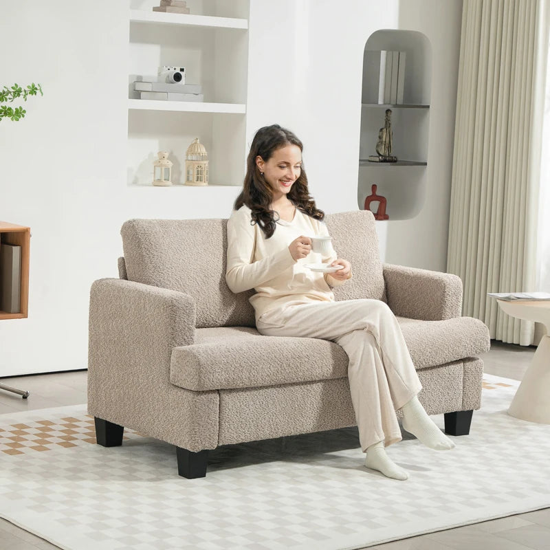 Stylish 2 Seater Loveseat Sofa with Removable Cushions in Light Brown Chenille Fabric for Living Room
