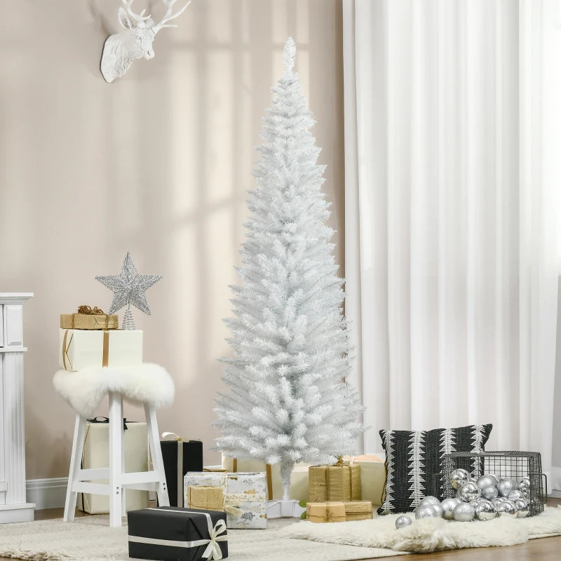 6ft Unlit Pencil Slim Artificial Christmas Tree - Realistic Branches, Solid Stand, Perfect for Holiday Decor, White