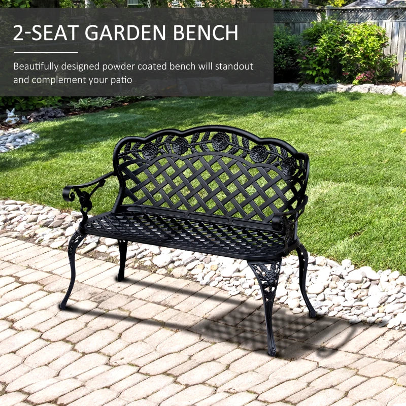 Black Cast Aluminium Garden Bench - 107x58x85 cm