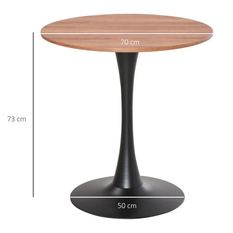 Modern Round Dining Table - Stylish Leisure Coffee Bistro Table with Metal Base for Kitchen & Dining Room - Brown Finish