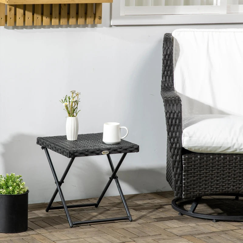 Black Square Wicker Rattan Folding Table