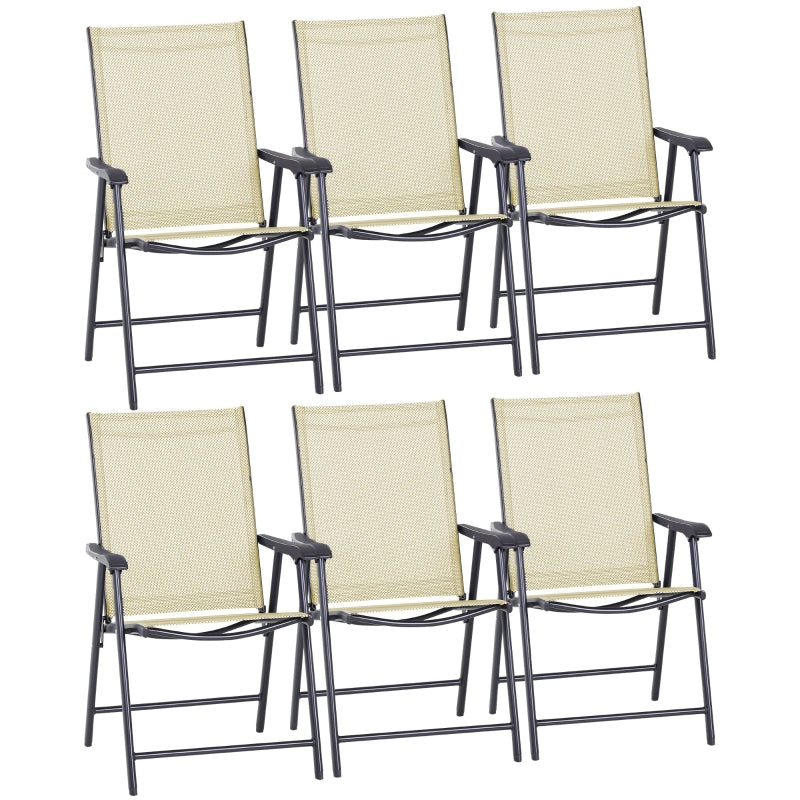Beige Folding Metal Frame Outdoor Dining Chairs Set of 6