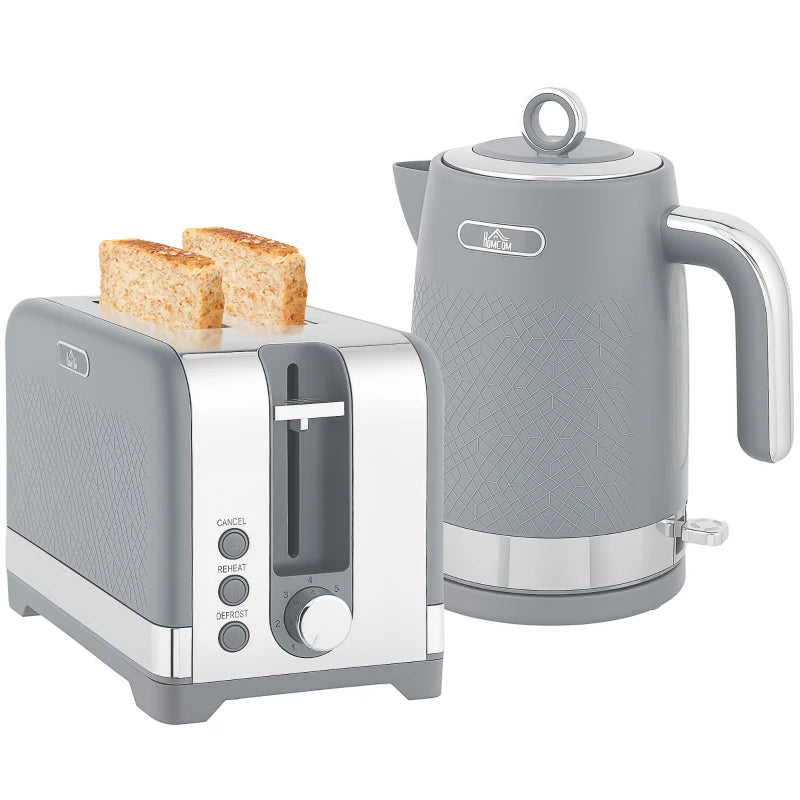 Sleek Grey Textured Kettle and Toaster Set - Modern Kitchen Appliances for Stylish Home Decor