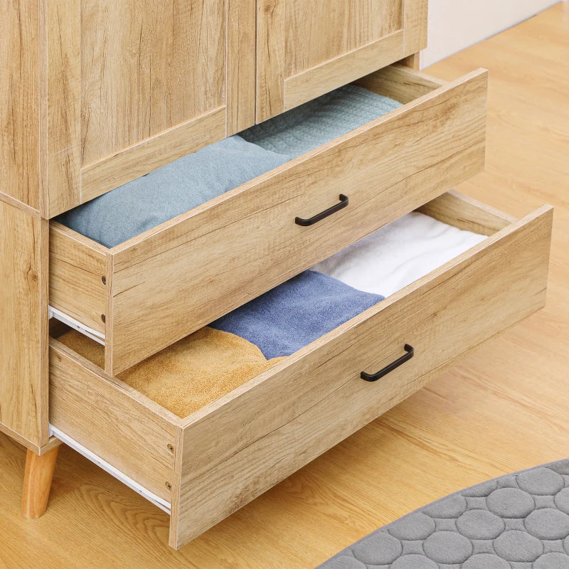 Modern 2 Door Wardrobe with Drawers and Hanging Rail for Stylish Bedroom Storage