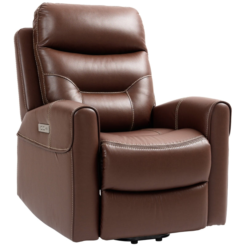 Overstuffed Faux Leather Power Lift Recliner Chair for Elderly with USB Ports and Remote Control, Brown