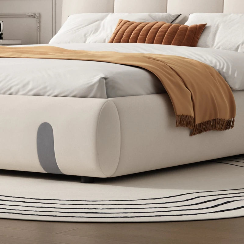 4ft6 Upholstered Double Bed - Velvet Frame with Soft Headboard & Sturdy Slats for Adults & Teens, White, 213x152x89 cm