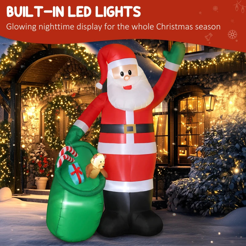9ft Christmas Inflatable Santa with Bear Sack - Giant LED Blow Up Decoration for Indoor & Outdoor Holiday Home Decor