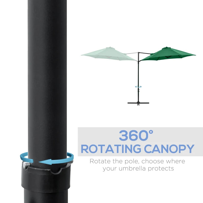 Green 2.5M Rotating Cantilever Patio Umbrella with Cross Base