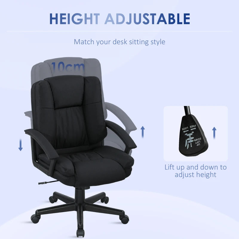 Stylish Black Linen-Look Padded Office Chair for Comfort and Support - Perfect for Home or Office Use