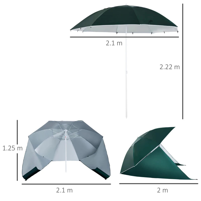 Green 2m UV Protection Beach Umbrella with Side Panel