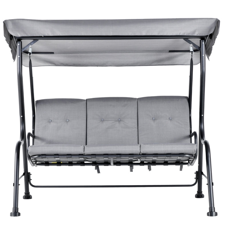 Grey Metal 3-Person Outdoor Porch Swing Chair