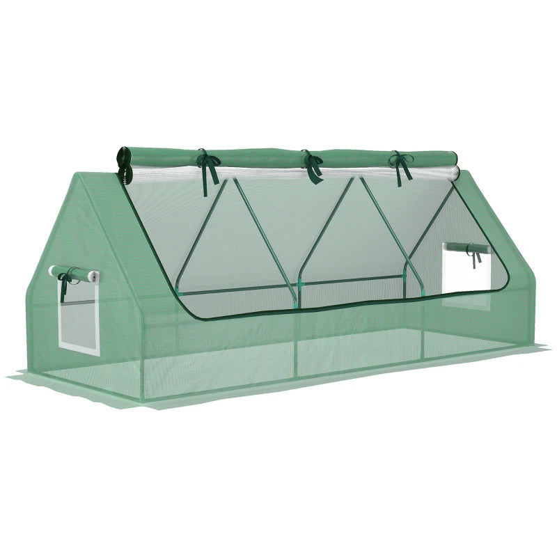 Green Mini Poly Tunnel Greenhouse with Mesh Windows, 240x90x90cm