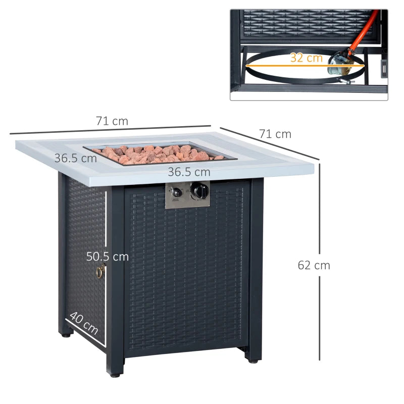 71x71cm 40000 BTU Gas Fire Pit Table - Stylish Black/Grey Outdoor Heating Solution for Patios & Backyards