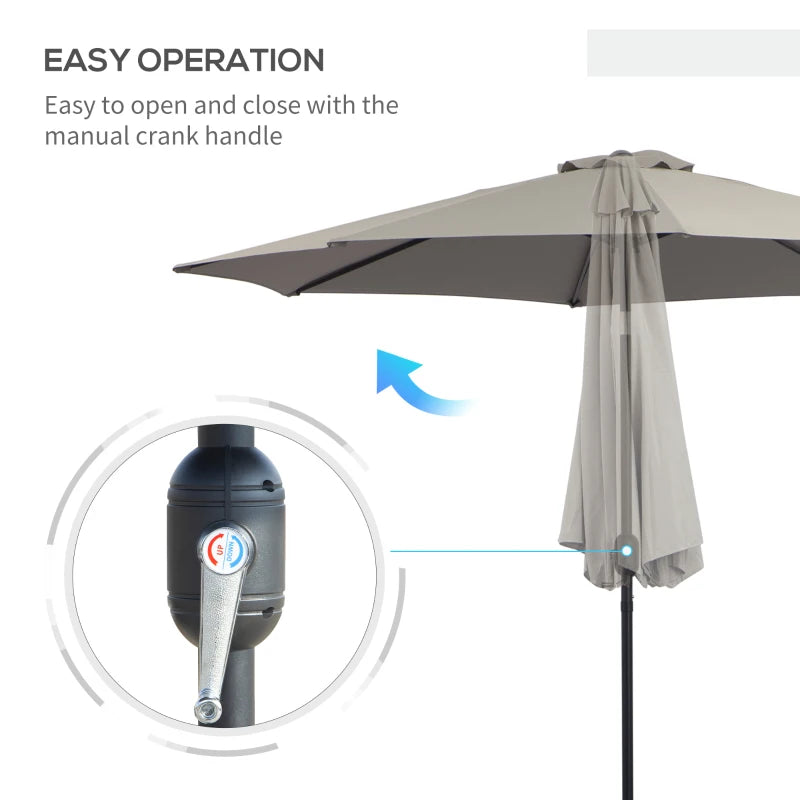 Light Grey 3m Tilt Garden Umbrella with Crank Handle