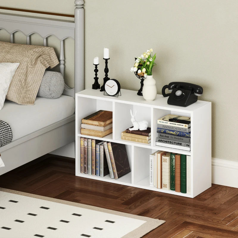 Modern 2-Tier White Bookshelf with 5 Spacious Compartments - Stylish Storage Solution for Home or Office