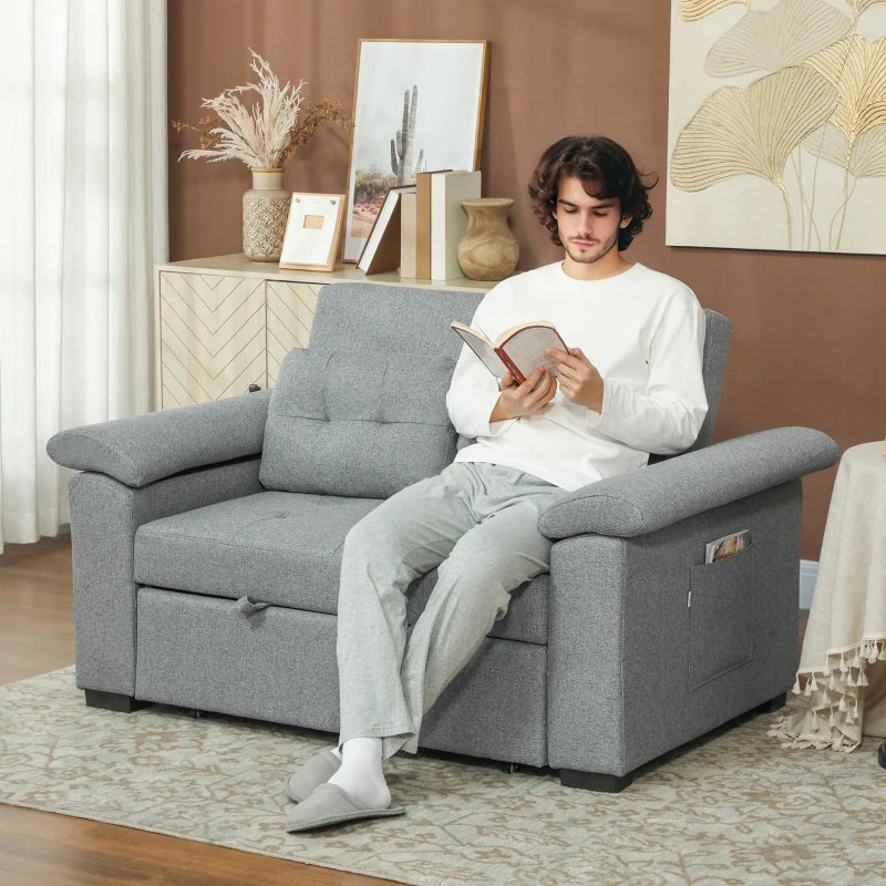 Fabric 2-Seater Click Clack Sofa Bed with Pocket Springs, Cushions and Side Pockets for Living Room