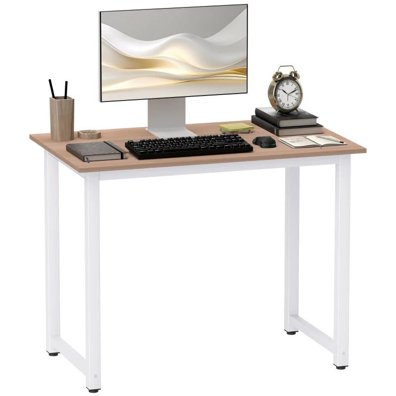 Modern White Computer Desk - 100x60cm Writing Table for Home Office & Study - Sturdy Metal Frame, Easy Assembly