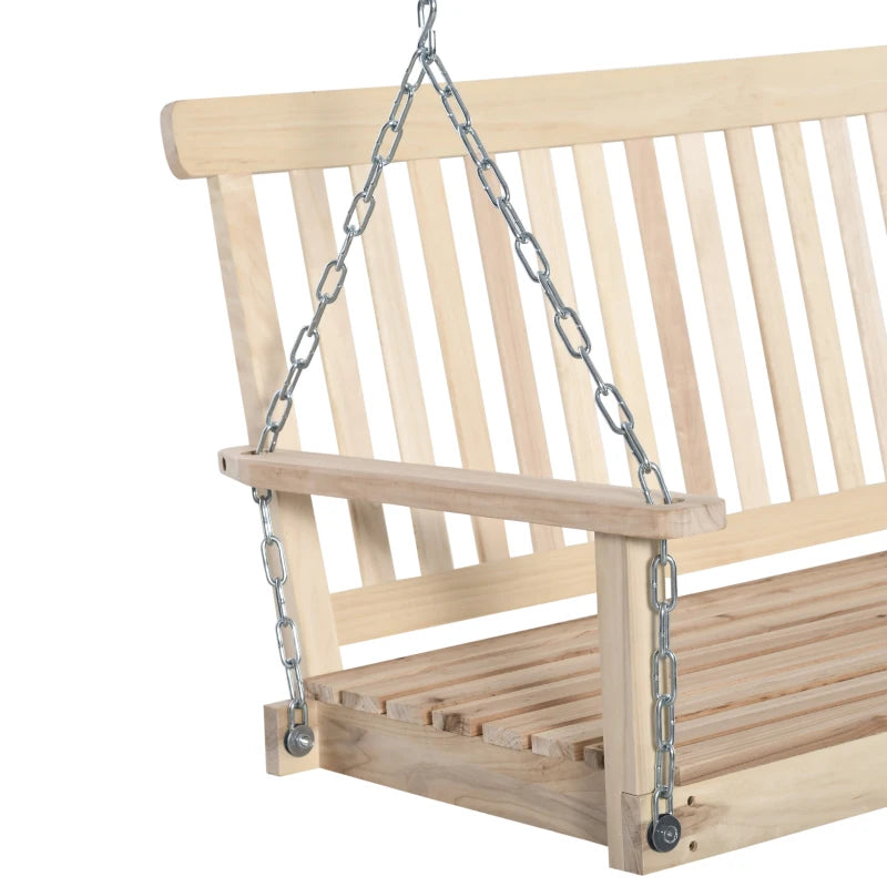 Natural Wood 2-Seater Outdoor Swing Bench