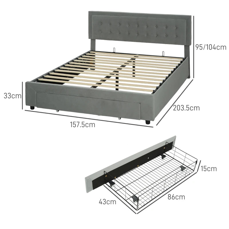 King Size Grey Ottoman Bed Frame with Front Drawer - Stylish Storage Solution for Modern Bedrooms