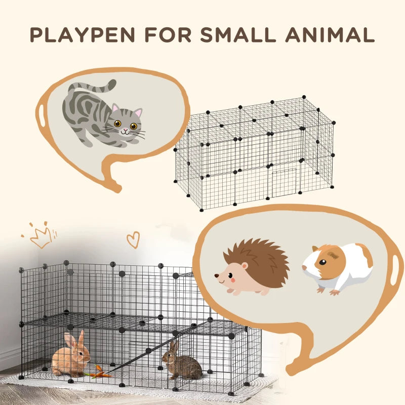 DIY Metal Wire Pet Playpen - 36 Panel Indoor/Outdoor Enclosure for Rabbits & Small Animals - Black Fence