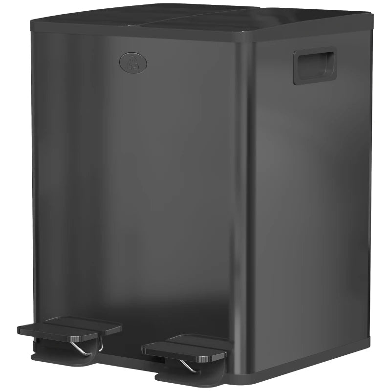 40L Dual Compartment Stainless Steel Trash Bin with Deodoriser Holders - Stylish Black Waste Management Solution