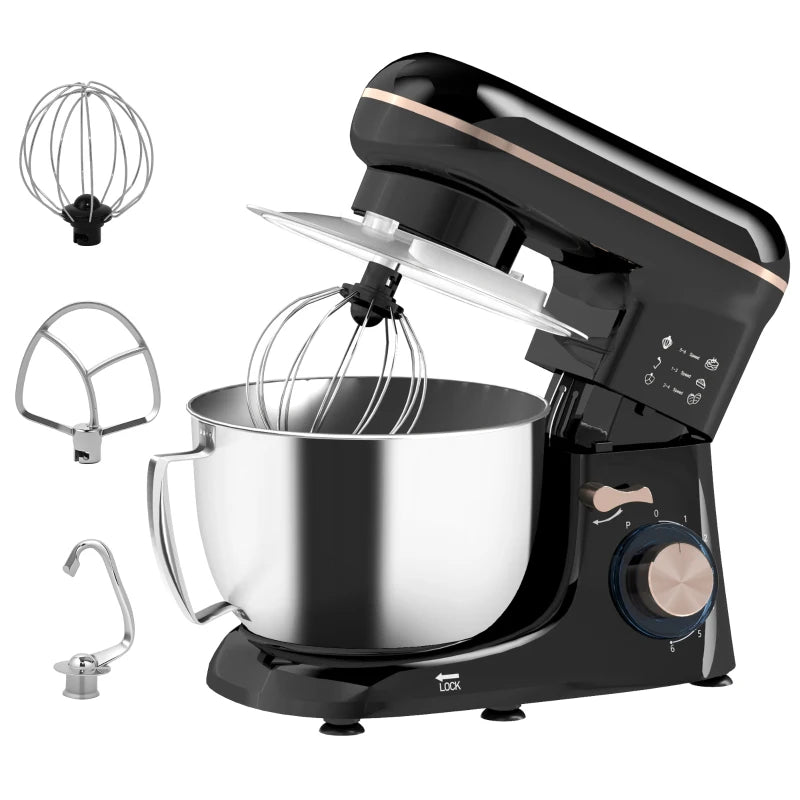 Premium 1300W Black Kitchen Stand Mixer with Accessories - Versatile Baking & Cooking Tool for Home Chefs