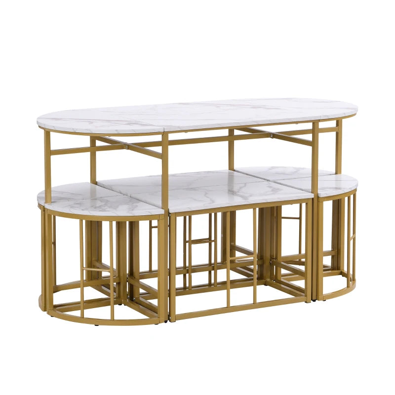 Modern Luxury Rattan 6-Seater Dining Table Set with Cushioned Chairs & Gold-Plated Iron Frames - Elegant Home Furniture