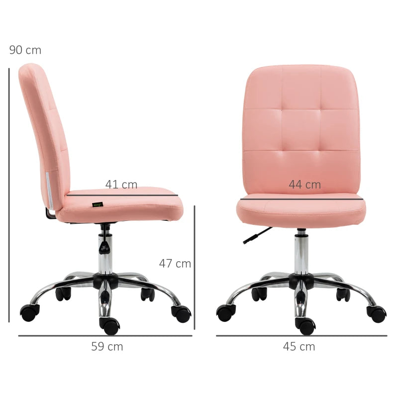 Vinsetto Armless Pink Faux Leather Office Chair - Stylish Ergonomic Design for Home & Office Use