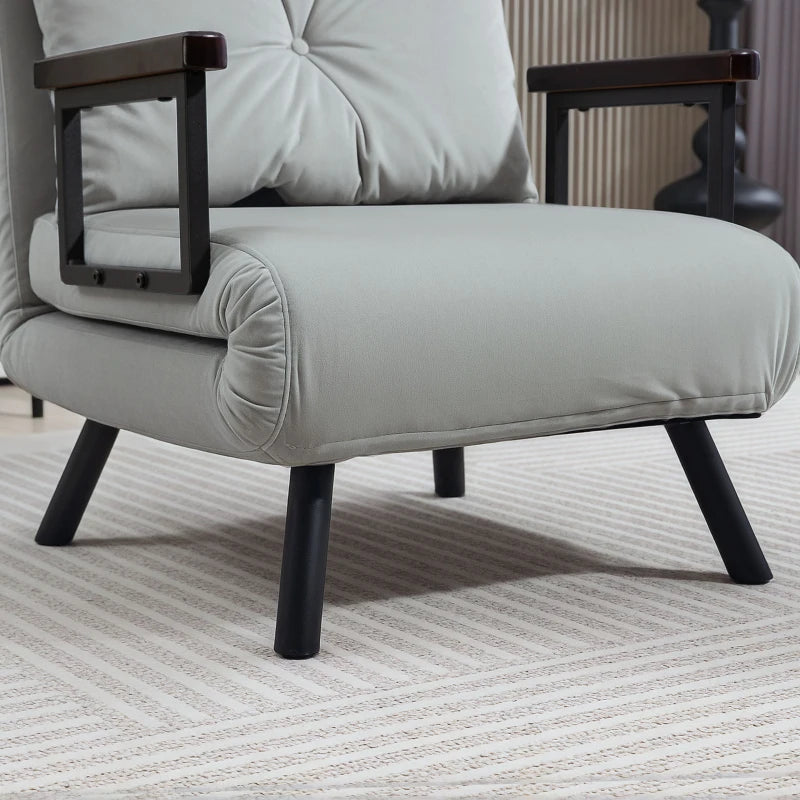 Velvet-Feel Single Chair Bed with Pillow in Light Grey – Versatile 4-in-1 Design for Comfort and Style