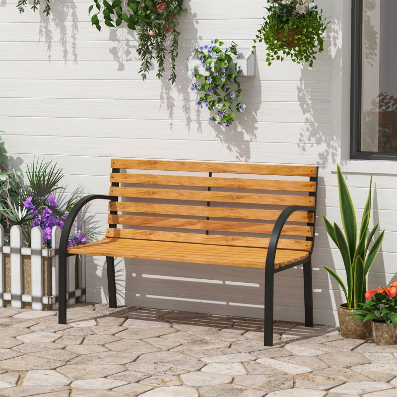 Steel and Wood Garden Bench - 122x60x80 cm, Outdoor Seating