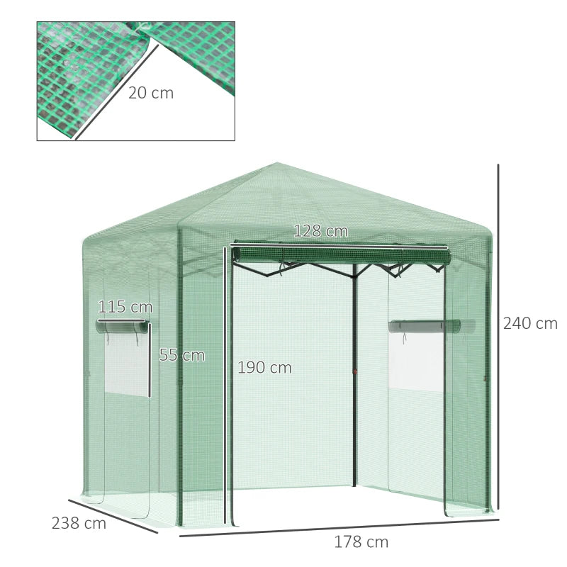 Green Walk-in Tomato Greenhouse, Portable with PE Cover, Steel Frame - 2.4 x 1.8 x 2.4m