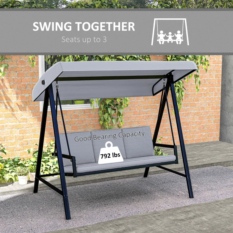 Grey 3-Seat Garden Swing Chair with Adjustable Canopy