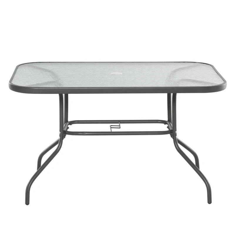 Grey Outdoor Dining Table with Glass Top and Parasol Hole - 120x80cm