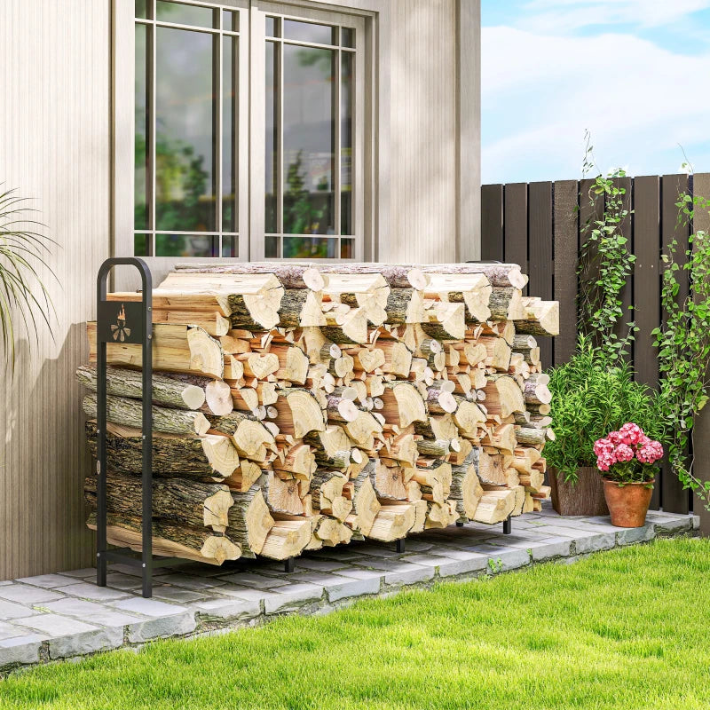 6.5 FT Heavy Duty Steel Firewood Log Rack - 300 kg Capacity Indoor/Outdoor Wood Storage with Decorative Bonfire Pattern