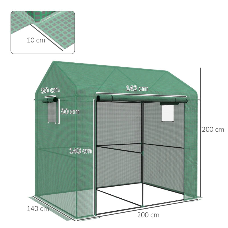 Green Walk-in Garden Grow House with Roll-up Door, 200x140x200cm