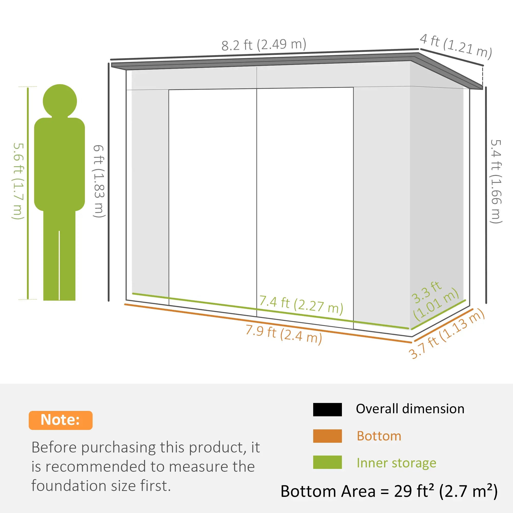 3.7ft x 7.9ft Light Grey Metal Shed With Latched Door, Gloves and Padlock