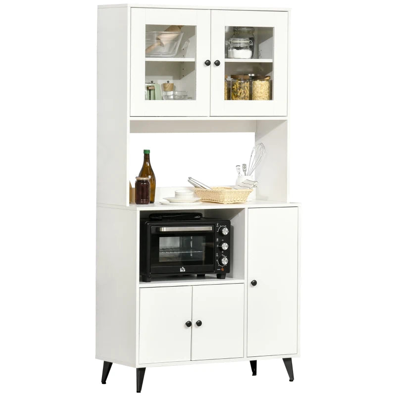 Modern Freestanding Kitchen Cupboard - 180cm White Storage Cabinet with Doors & Adjustable Shelves for Stylish Organization