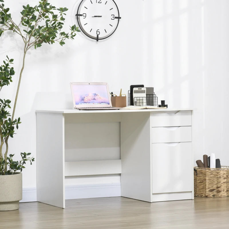 High Gloss White Computer Desk with Drawers & Storage Cabinet - Stylish 120x60cm Home Office Study Workstation