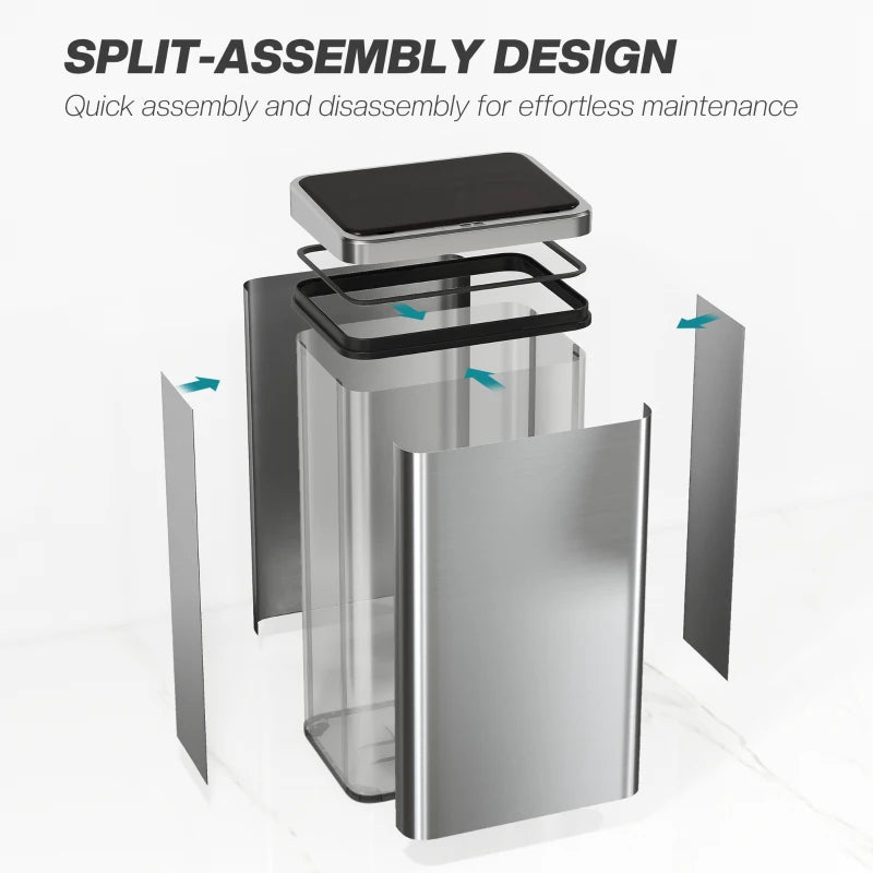 50L Touchless Sensor Bin with Soft-Close Lid - Fingerprint Resistant Stainless Steel Trash Can for Home, Office & Gym - Silver