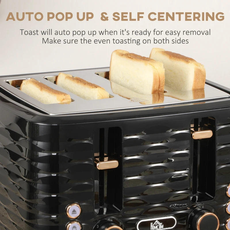 Premium 3000W Kettle & Toaster Set - 1.7L Rapid Boil, 4 Slice, 7 Browning Controls, UK Otter Thermostat, Black