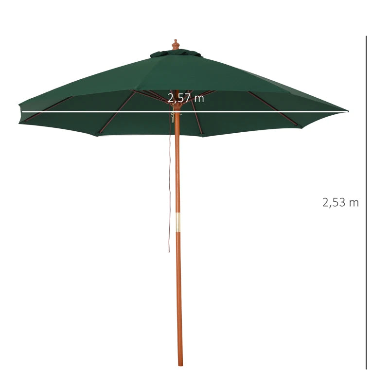 Green 2.5m Round Garden Parasol Umbrella with Wooden Pole