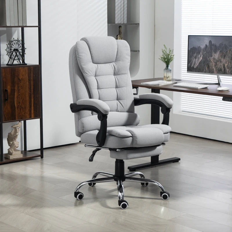 Light Grey Linen-Look Adjustable Office Chair - Ergonomic Design for Home & Office, Stylish Comfort, Perfect for Workspaces