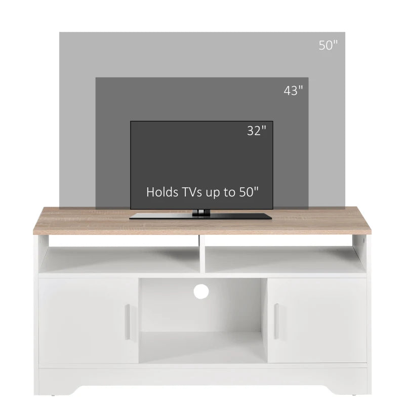 Modern TV Stand Cabinet for 50 Inch TV with Storage Open Shelves and Cable Management for Living Room Bedroom White