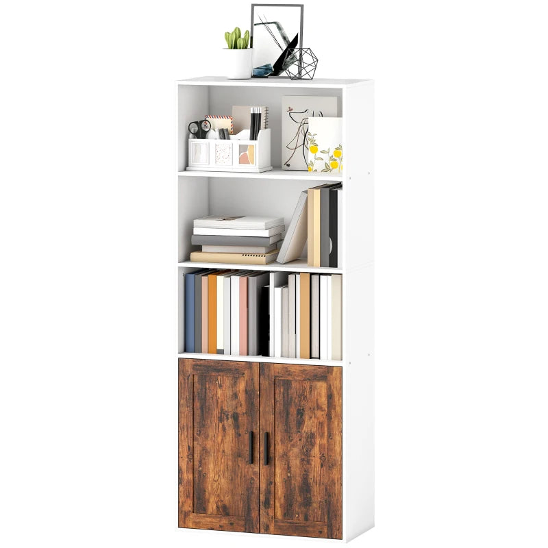 Rustic Brown 5-Tier Bookcase with Adjustable Shelves - Stylish Storage Solution for Home or Office