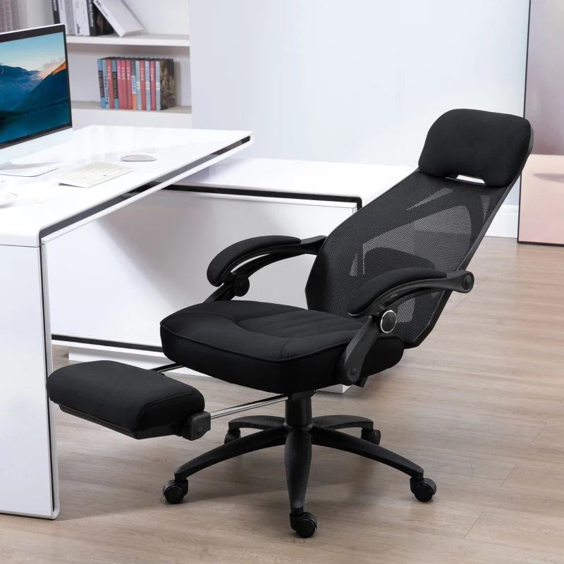 Vinsetto High Back Office Chair with Footrest - Adjustable Swivel Desk Chair with Headrest for Home Office - Black